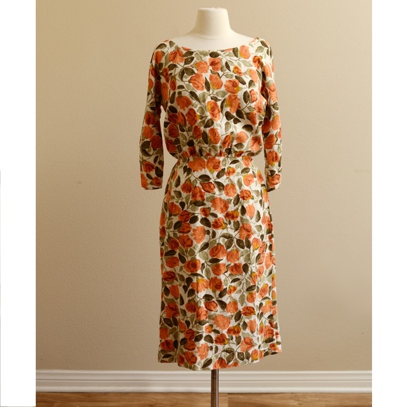 Vintage Dresses & Skirts - Vintage Handmade Orange Floral Dress